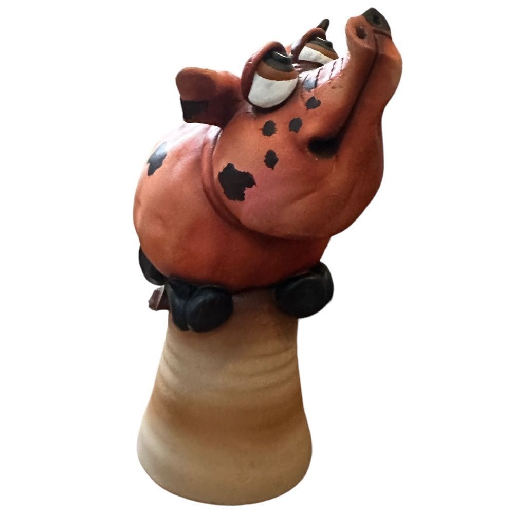 Todd Warner PIG HOG Farm Animal Art Bell Sculpture Hand Signed FOLK ART CERAMIC